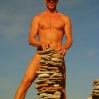Margus behind a stone pile