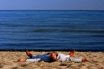 Martin laying on beach