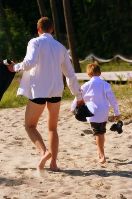 Boys returing from beach