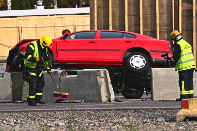 crashed red car