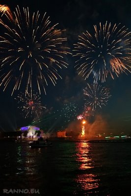Fireworks at the Old Saint Petersburg Stock Exchange and Rostral Columns