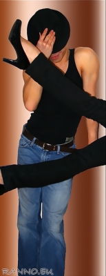 Steven hiding behind legs