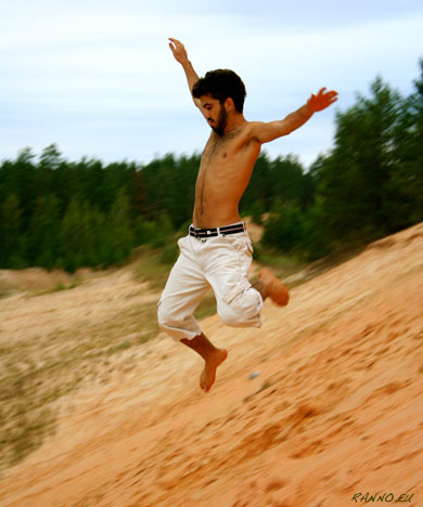 Ali jumping at Piusa sand mine