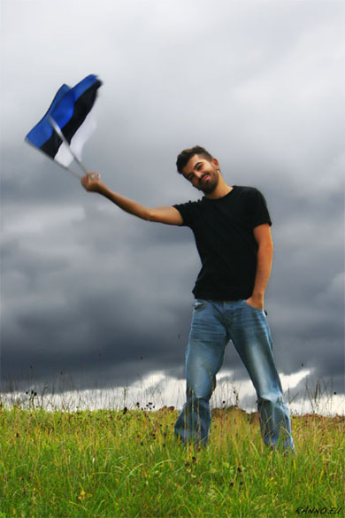 Ali with Estonian flags